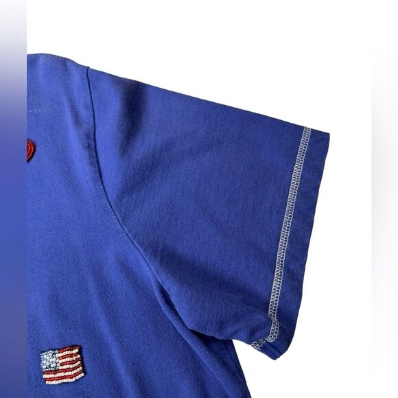 Quacker Factory Vinatage Beaded American Flag Heart V-neck T-Shirt Woman’s XL - Picture 2 of 10